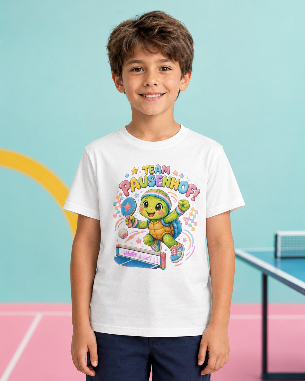 Kinder-T-Shirt mit Tischtennis-Schildkröte