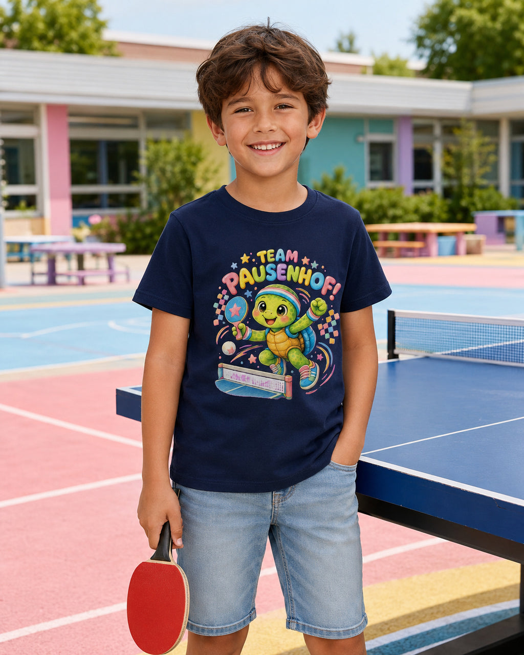 Kinder-T-Shirt mit Tischtennis-Schildkröte
