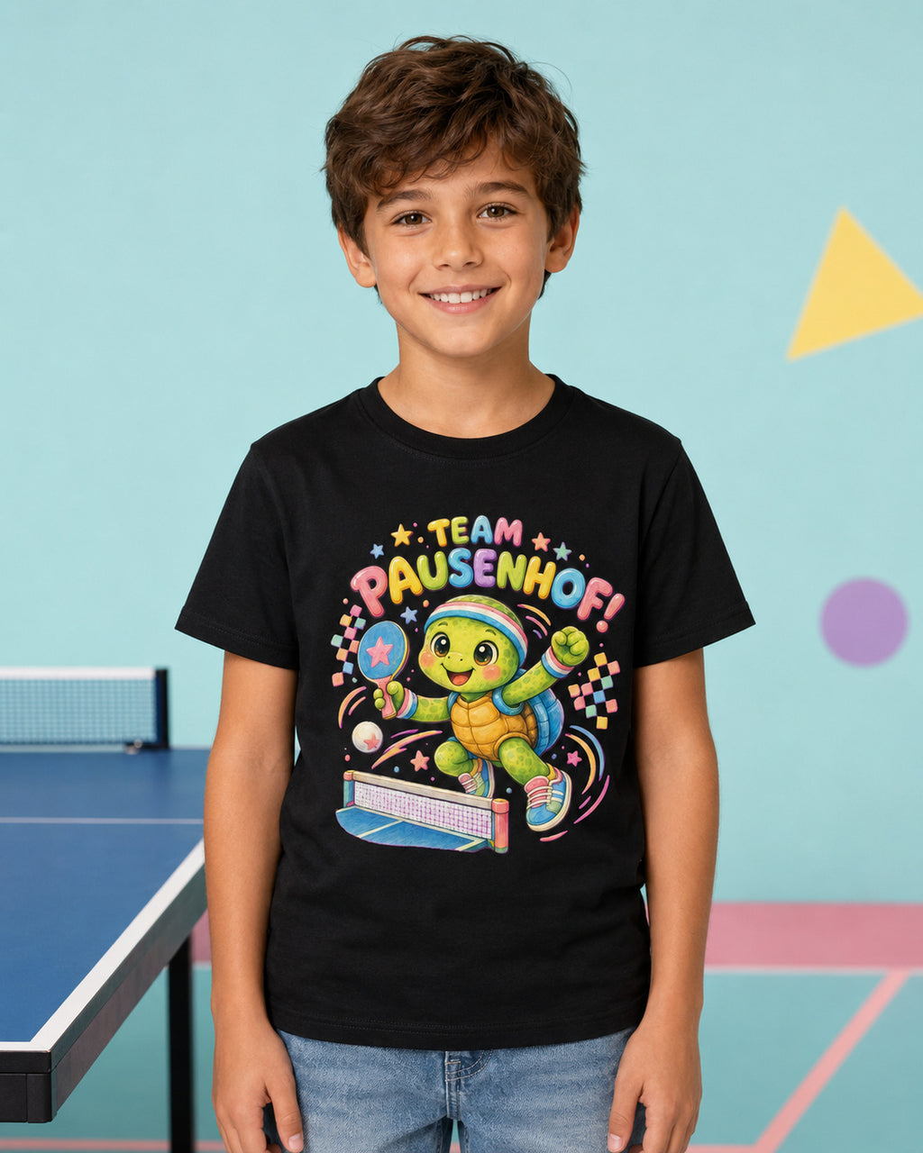 Kinder-T-Shirt mit Tischtennis-Schildkröte