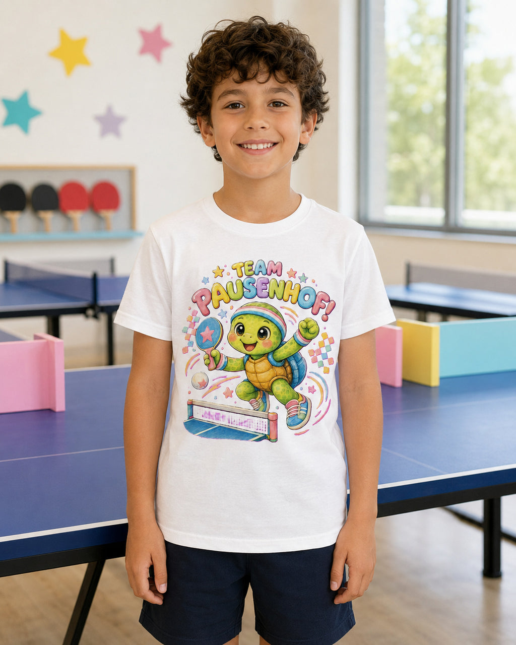 Kinder-T-Shirt mit Tischtennis-Schildkröte