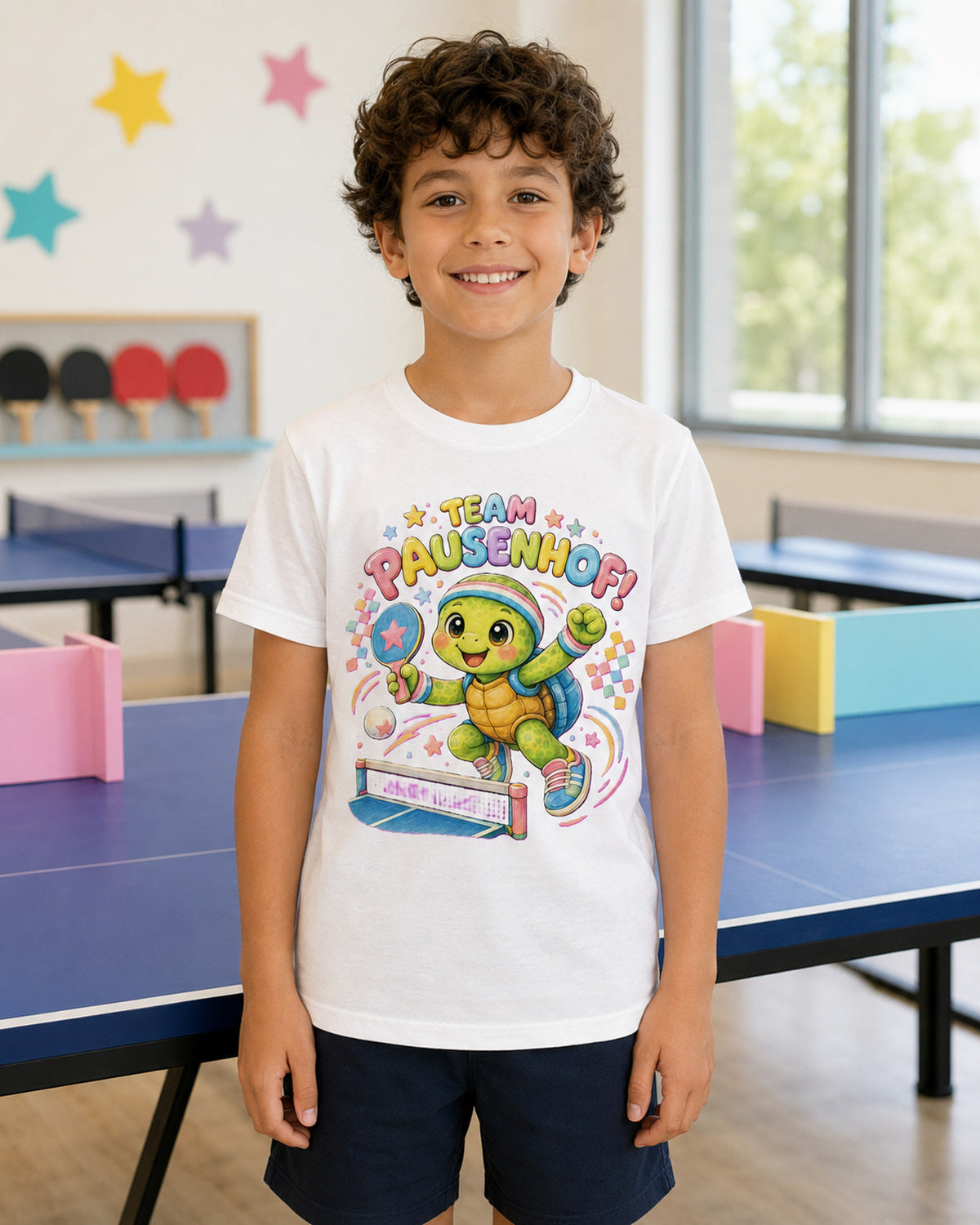 Kinder-T-Shirt mit Tischtennis-Schildkröte