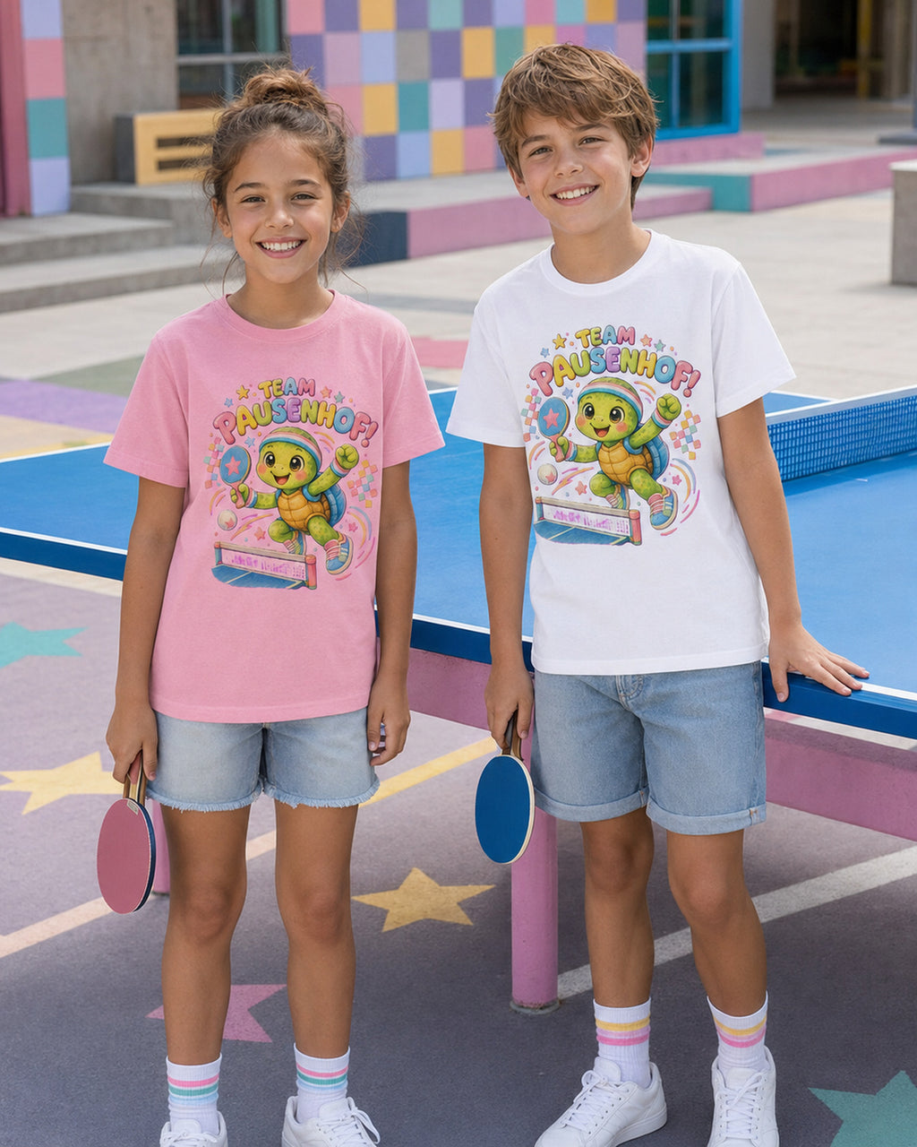 Kinder-T-Shirt mit Tischtennis-Schildkröte