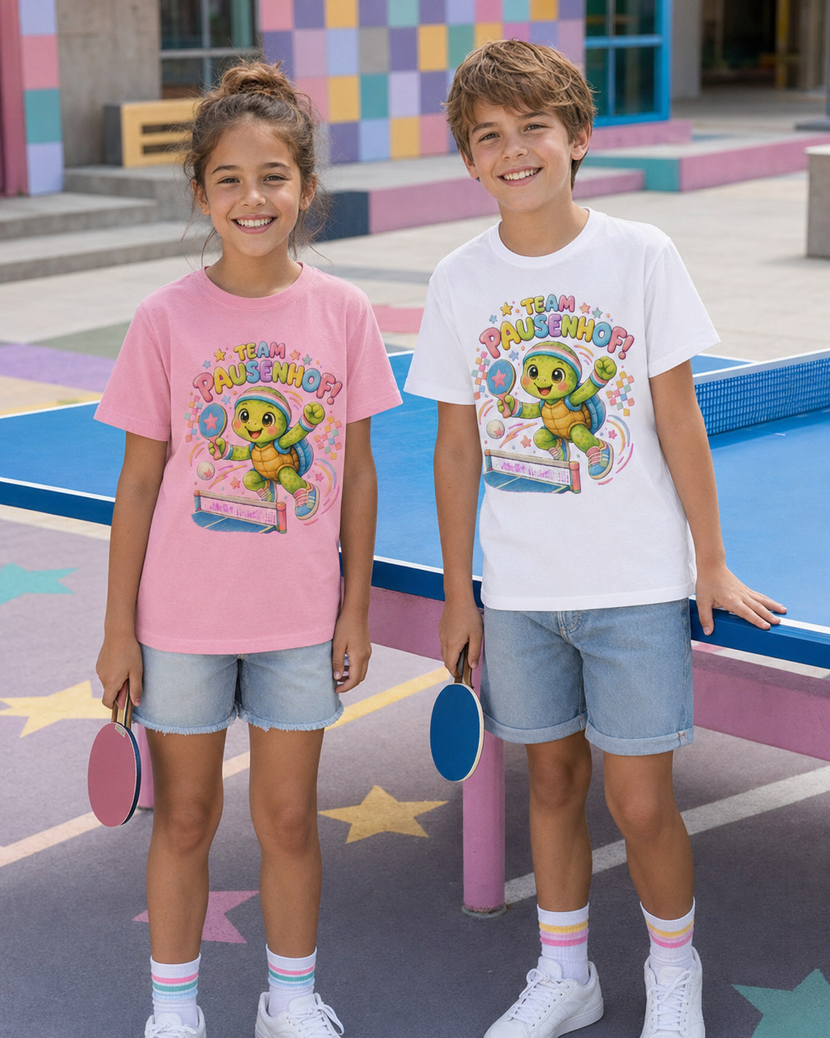 Kinder-T-Shirt mit Tischtennis-Schildkröte