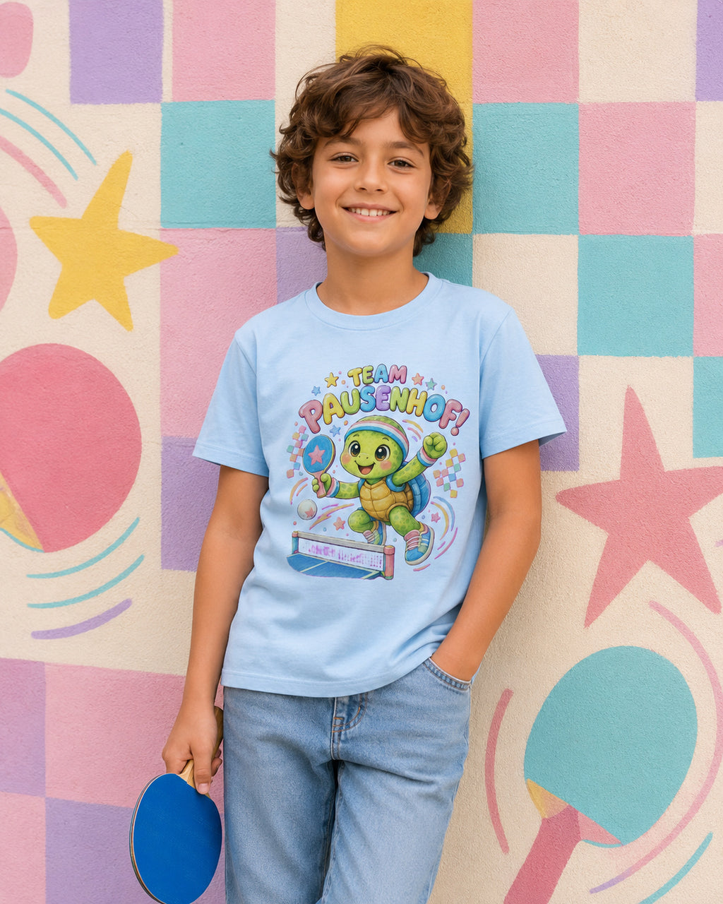 Kinder-T-Shirt mit Tischtennis-Schildkröte