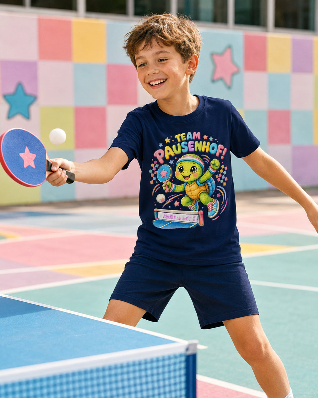 Kinder-T-Shirt mit Tischtennis-Schildkröte