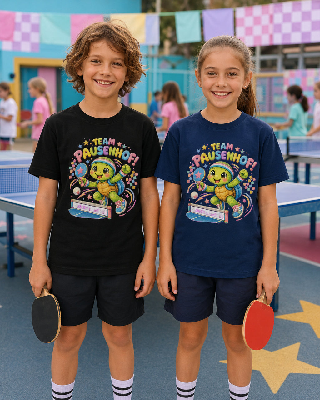 Kinder-T-Shirt mit Tischtennis-Schildkröte