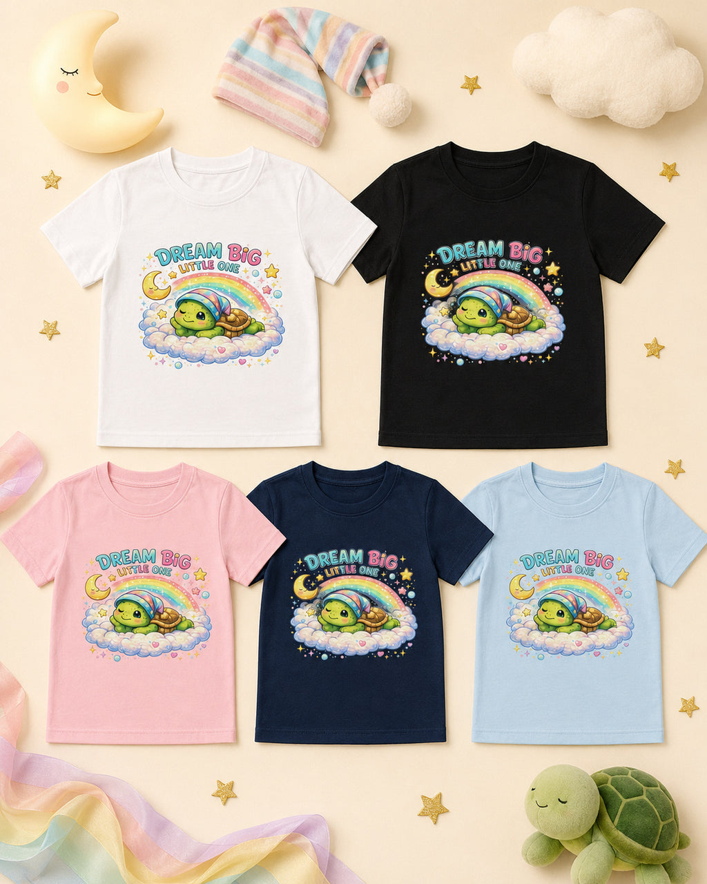 Kinder-T-Shirt mit Schildkröte und Regenbogen