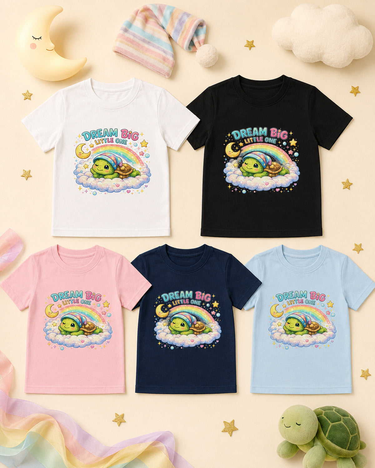 Kinder-T-Shirt mit Schildkröte und Regenbogen