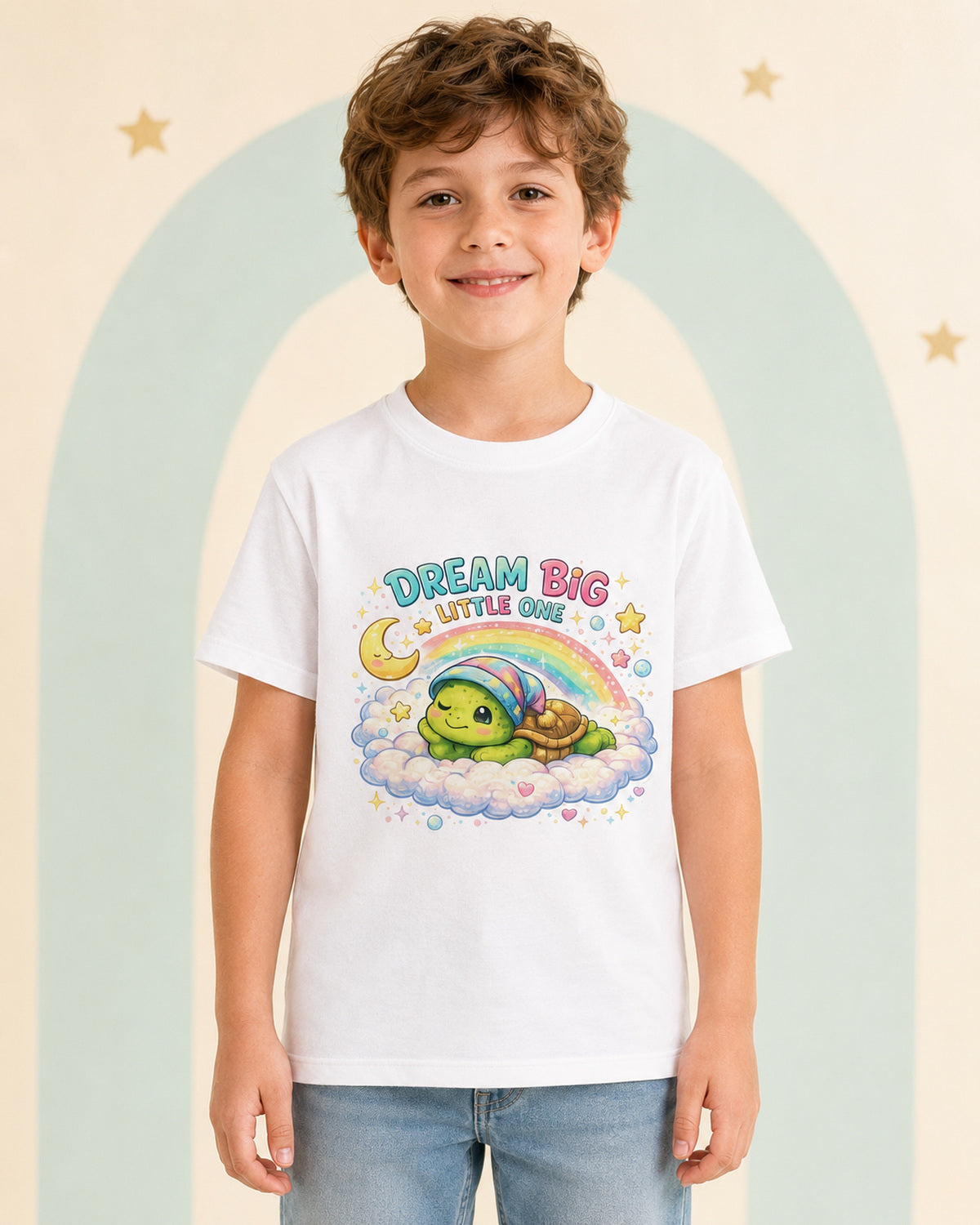 Kinder-T-Shirt mit Schildkröte und Regenbogen