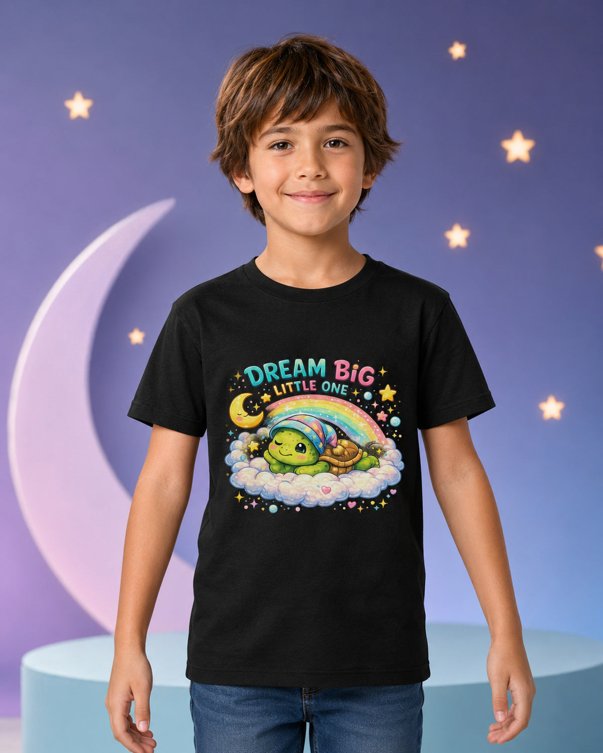 Kinder-T-Shirt mit Schildkröte und Regenbogen