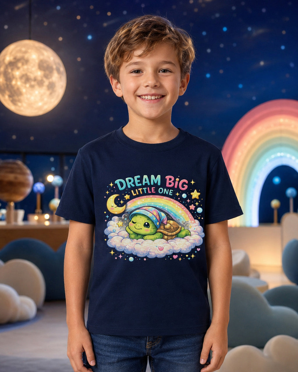 Kinder-T-Shirt mit Schildkröte und Regenbogen
