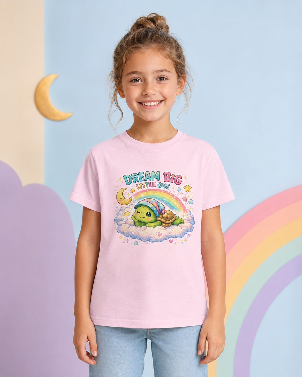 Kinder-T-Shirt mit Schildkröte und Regenbogen