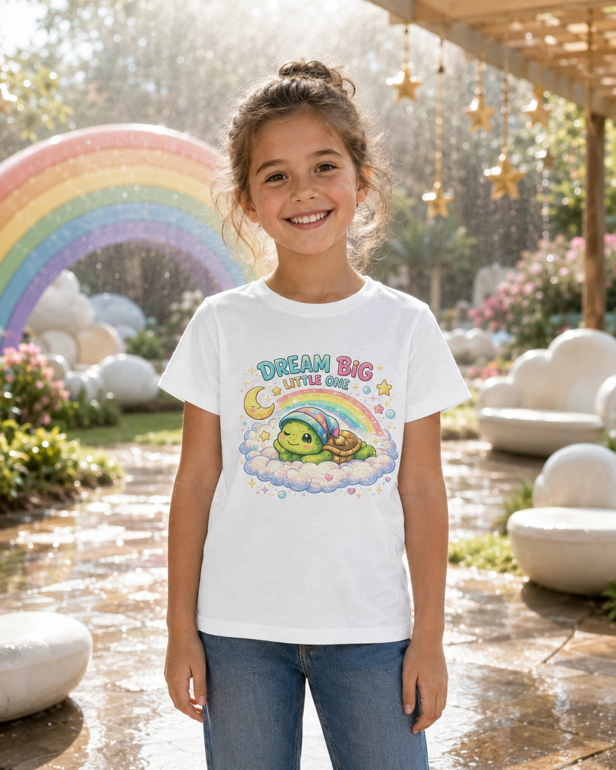 Kinder-T-Shirt mit Schildkröte und Regenbogen