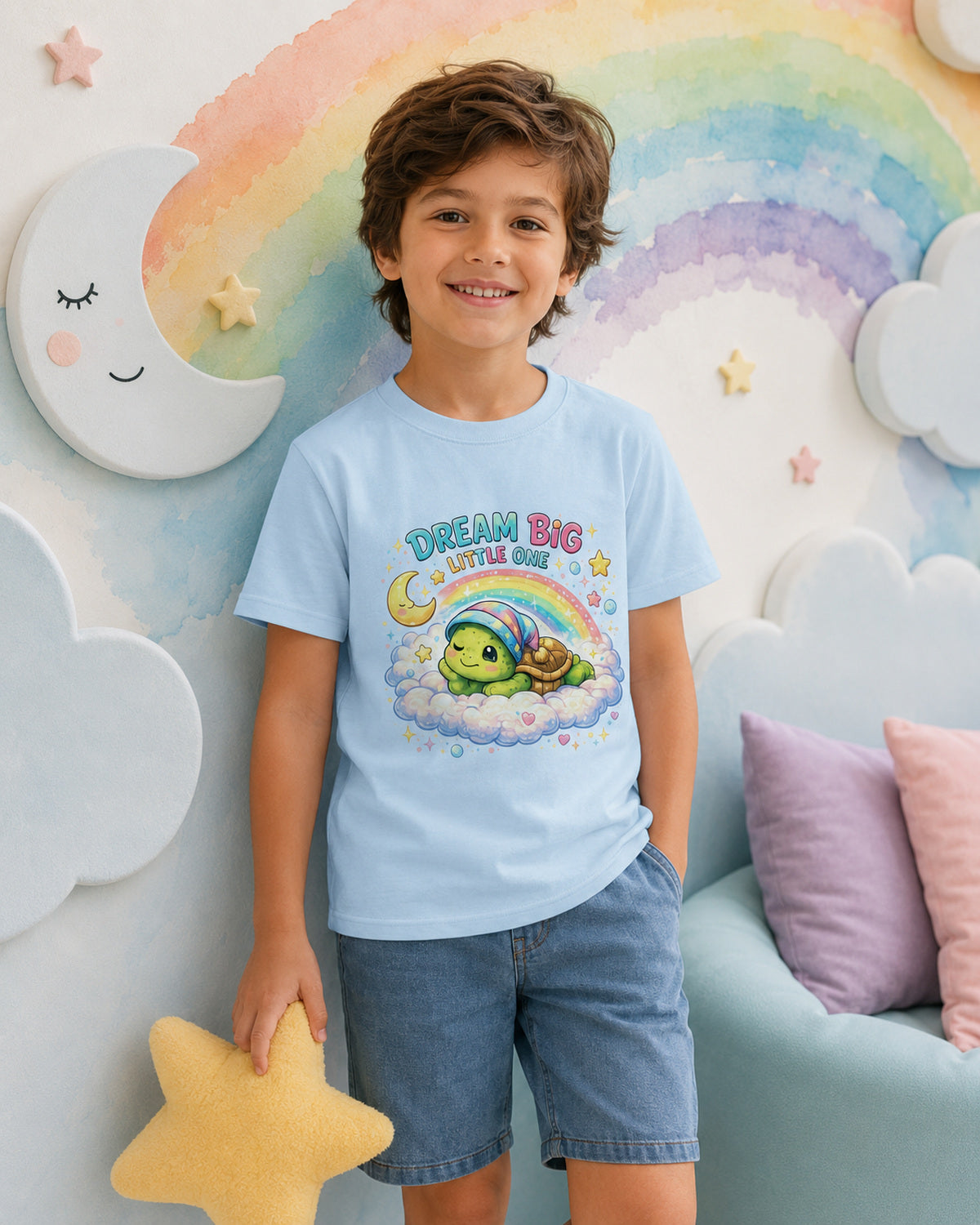 Kinder-T-Shirt mit Schildkröte und Regenbogen