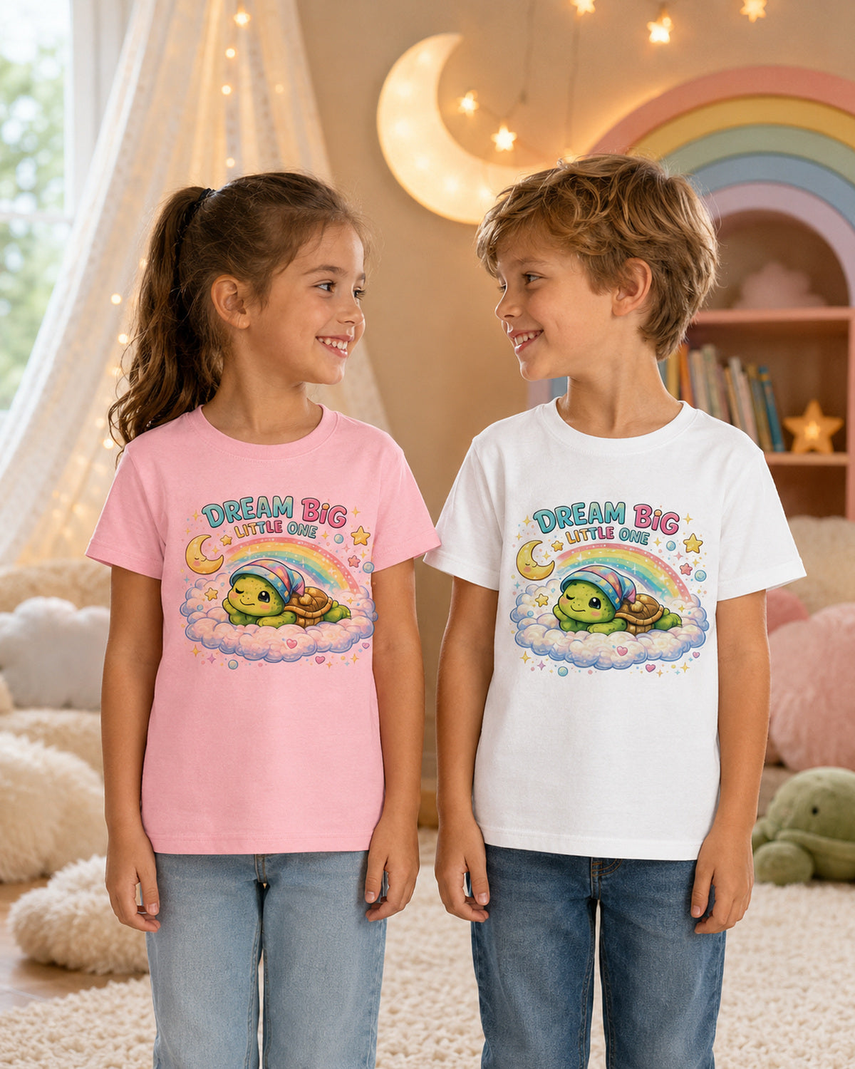 Kinder-T-Shirt mit Schildkröte und Regenbogen