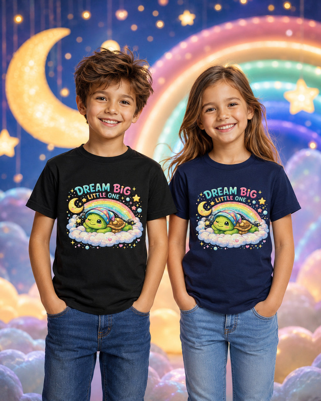 Kinder-T-Shirt mit Schildkröte und Regenbogen