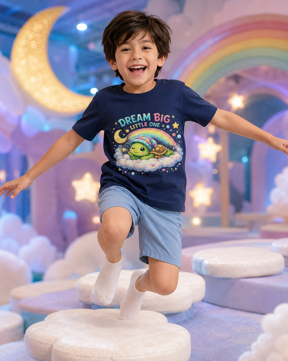 Kinder-T-Shirt mit Schildkröte und Regenbogen