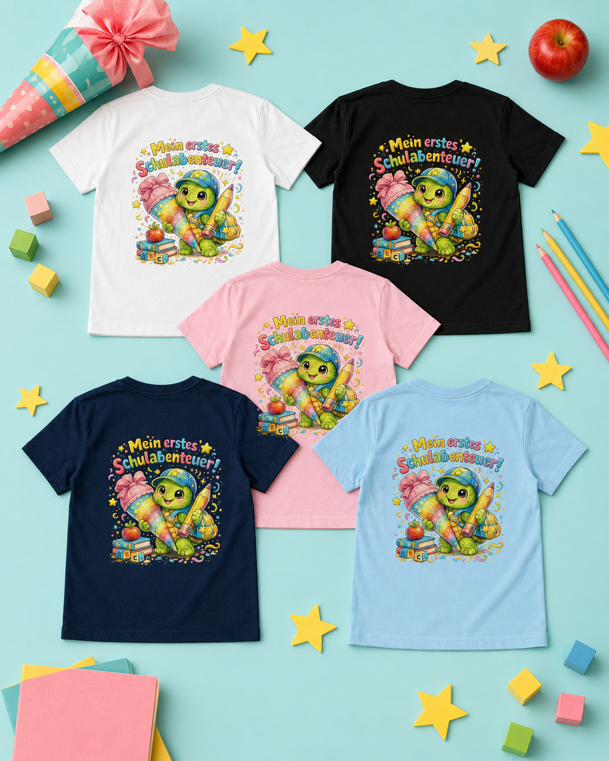Mein erstes Schulabenteuer Kinder T-Shirt mit Backprint