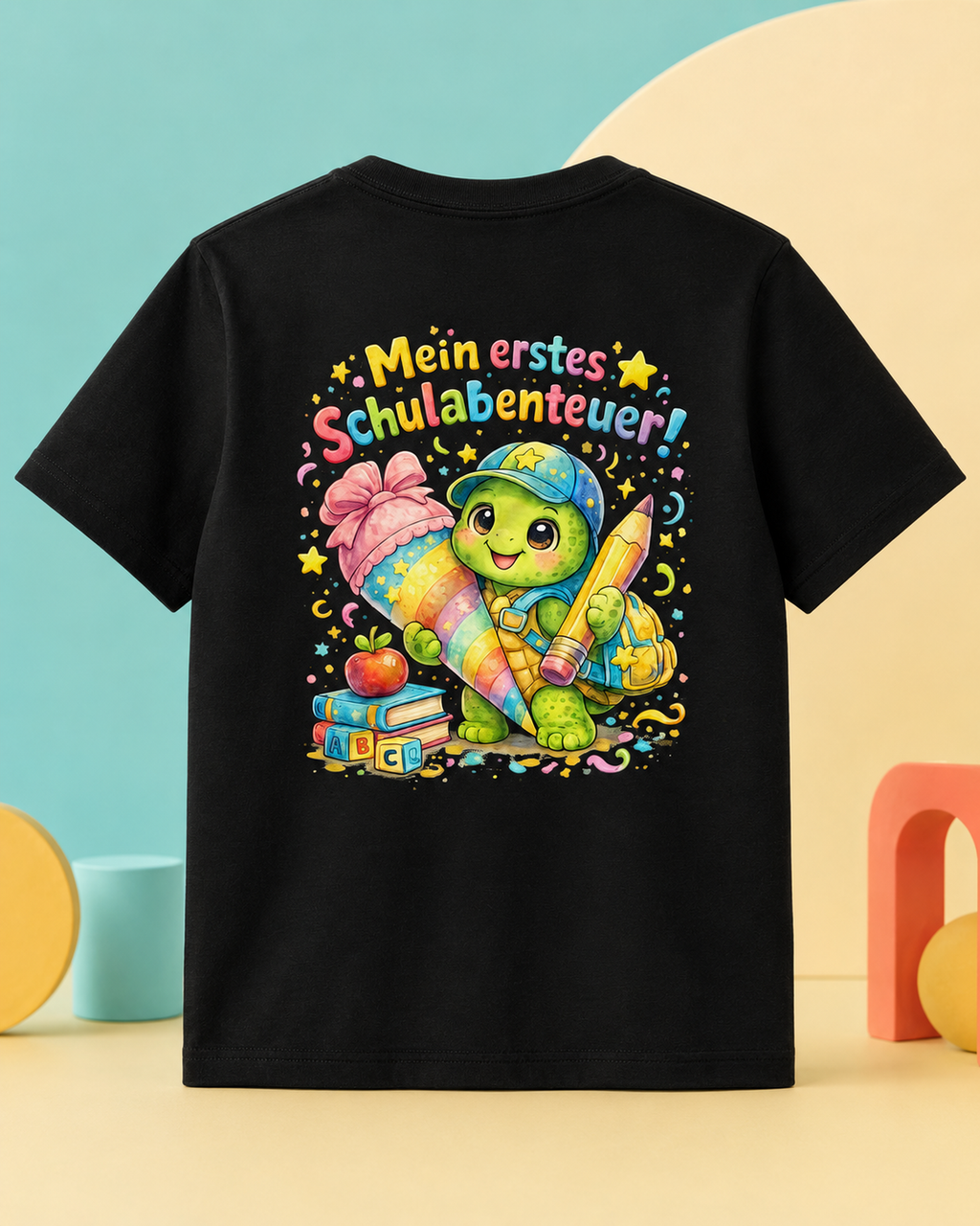 Mein erstes Schulabenteuer Kinder T-Shirt mit Backprint