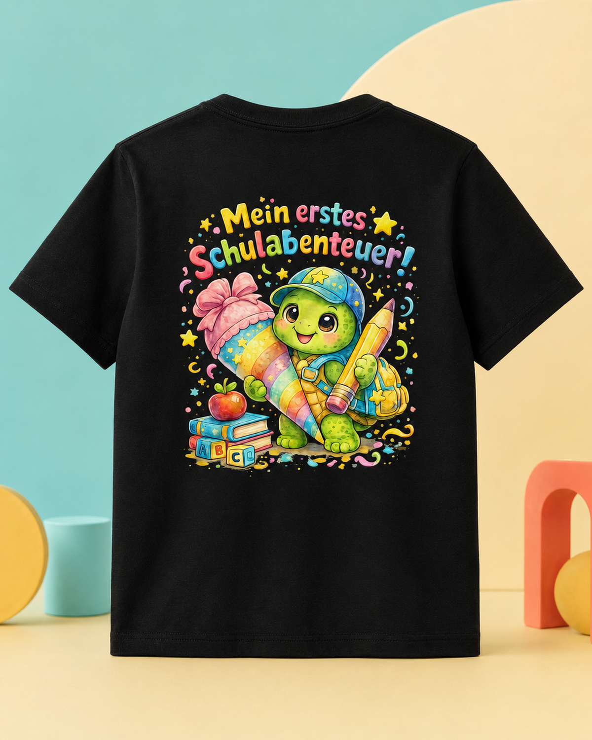 Mein erstes Schulabenteuer Kinder T-Shirt mit Backprint