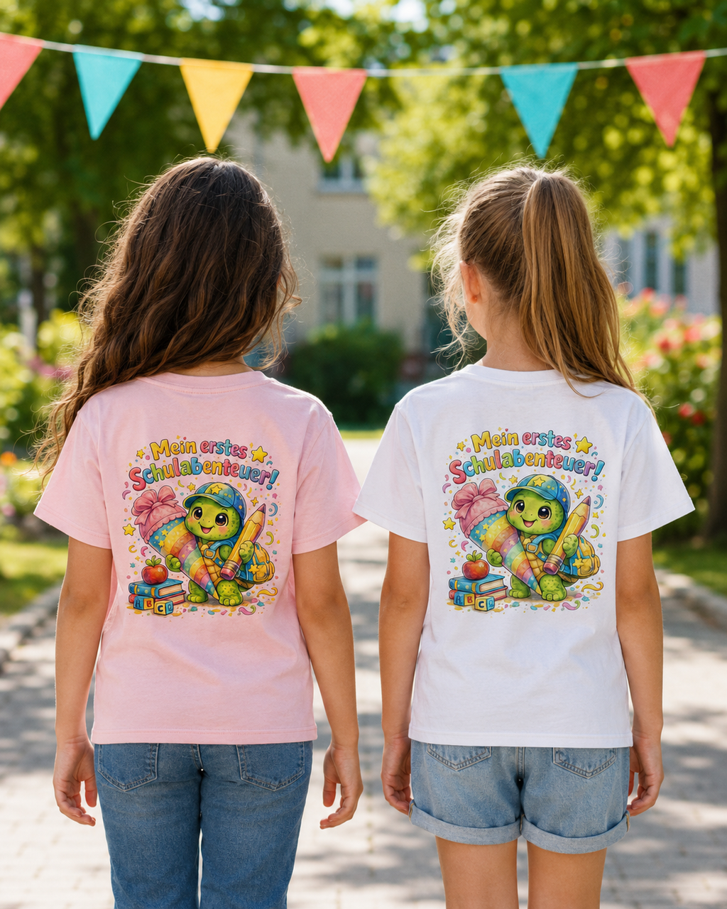 Mein erstes Schulabenteuer Kinder T-Shirt mit Backprint