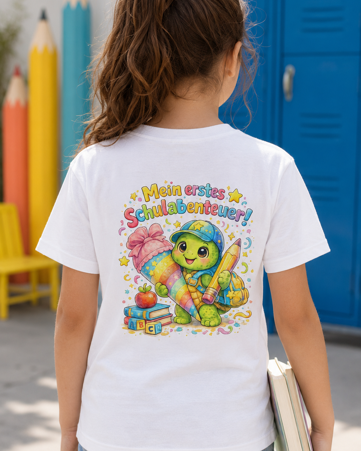 Mein erstes Schulabenteuer Kinder T-Shirt mit Backprint