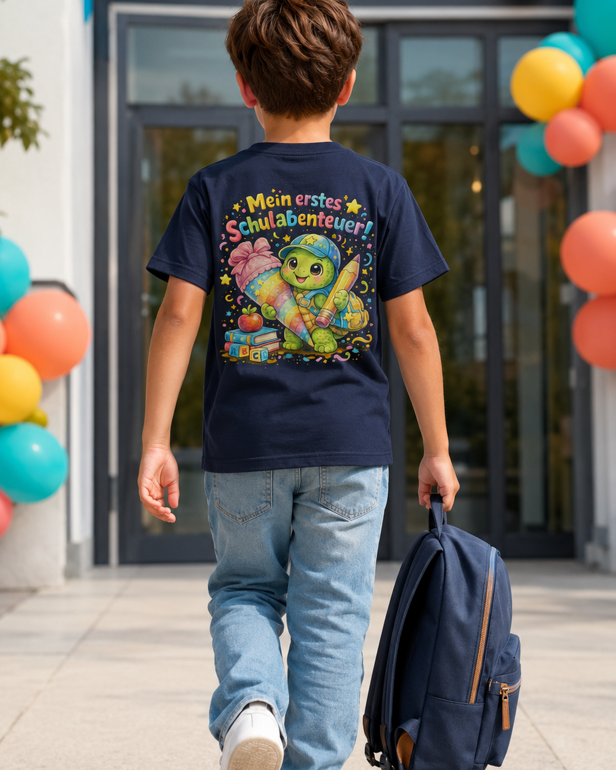 Mein erstes Schulabenteuer Kinder T-Shirt mit Backprint