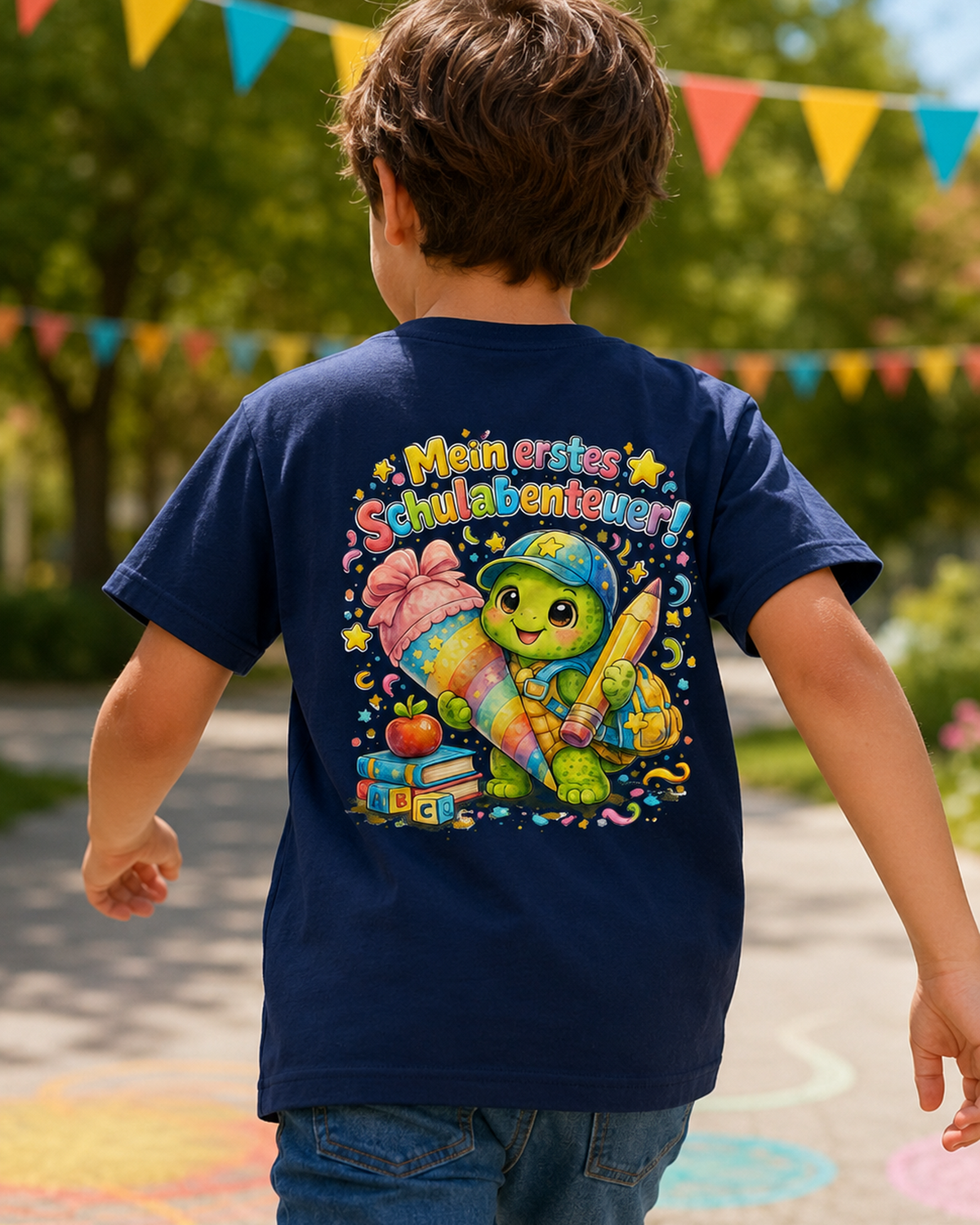 Mein erstes Schulabenteuer Kinder T-Shirt mit Backprint