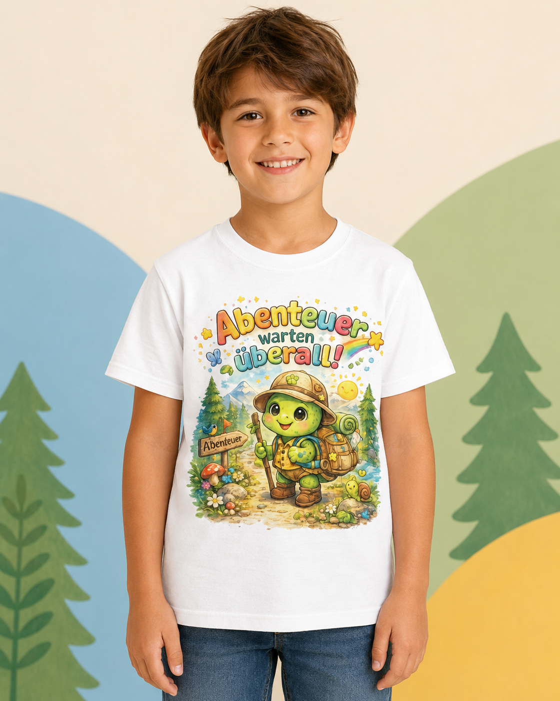 Abenteuer warten überall Kinder-T-Shirt | Schildkröte beim Wandern