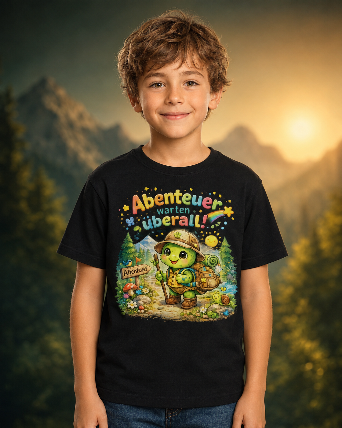 Abenteuer warten überall Kinder-T-Shirt | Schildkröte beim Wandern