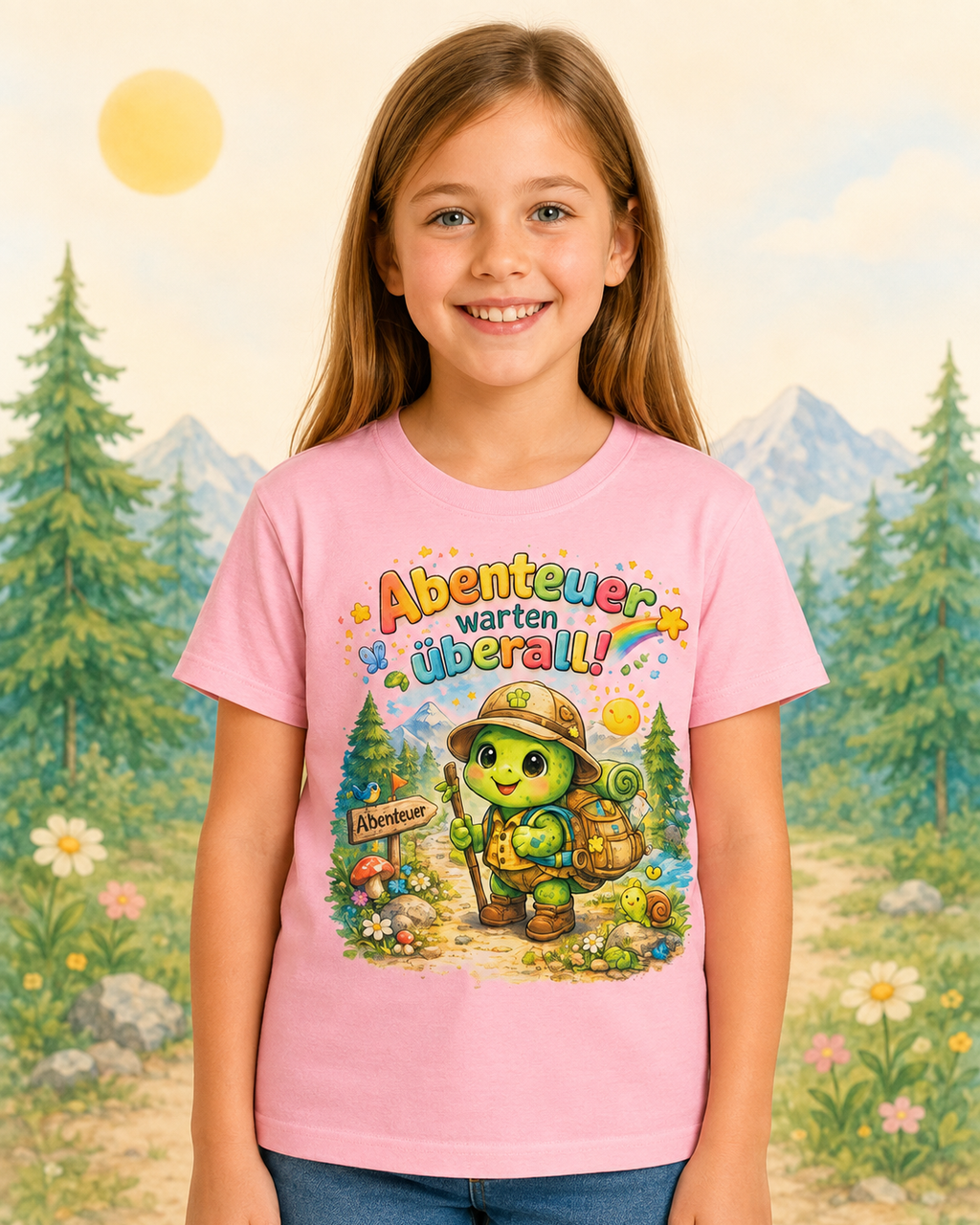 Abenteuer warten überall Kinder-T-Shirt | Schildkröte beim Wandern