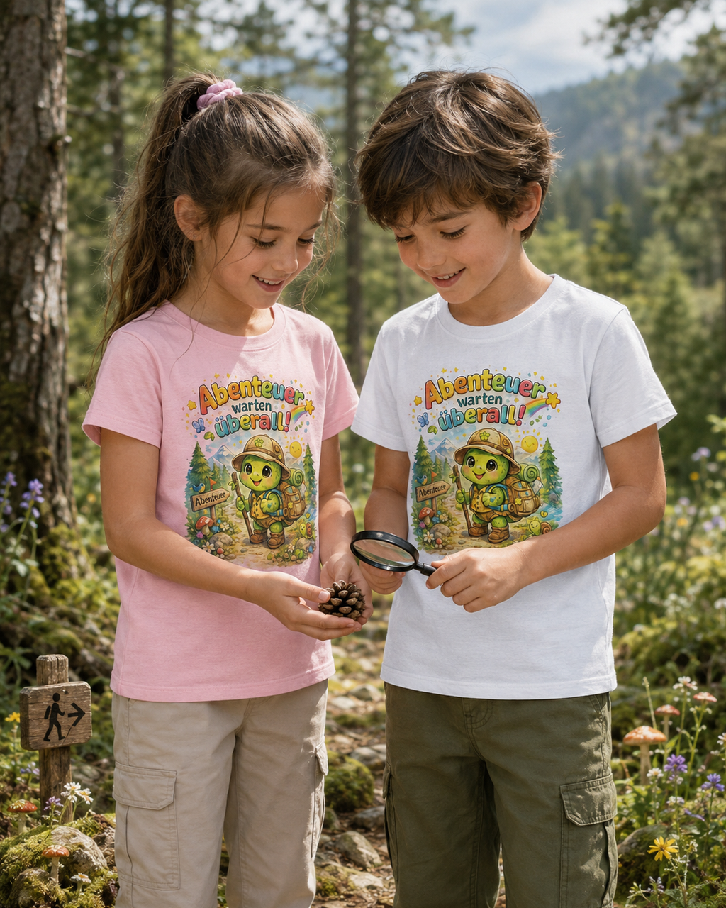 Abenteuer warten überall Kinder-T-Shirt | Schildkröte beim Wandern
