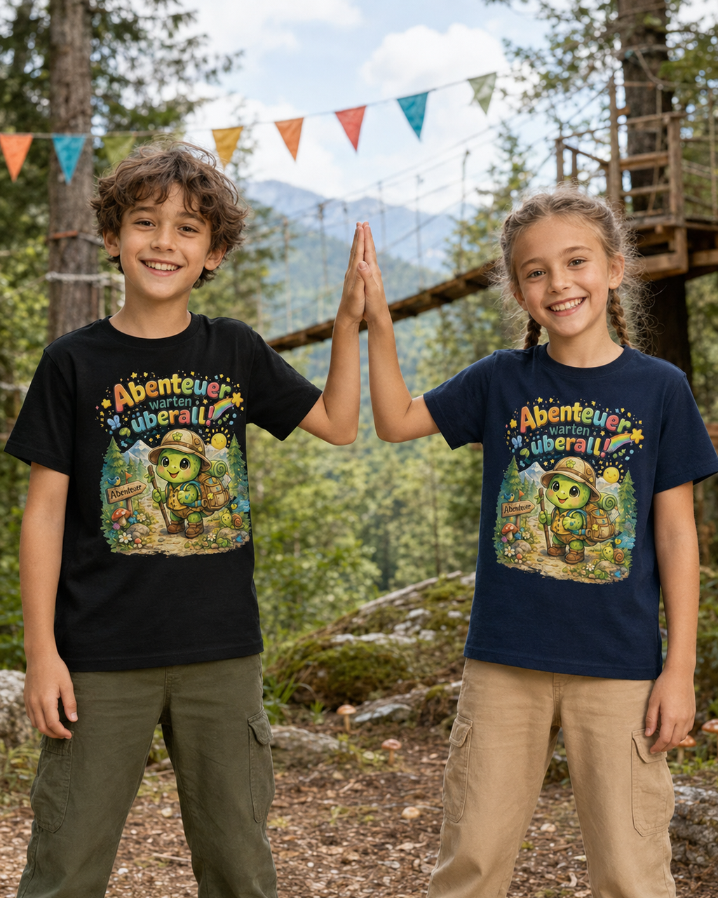 Abenteuer warten überall Kinder-T-Shirt | Schildkröte beim Wandern