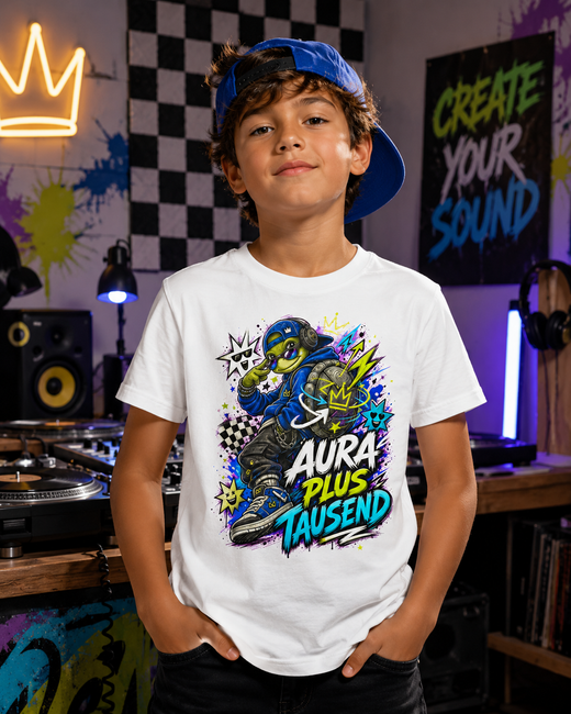 Aura plus Tausend Kinder-T-Shirt | Coole Schildkröte im Streetwear-Look