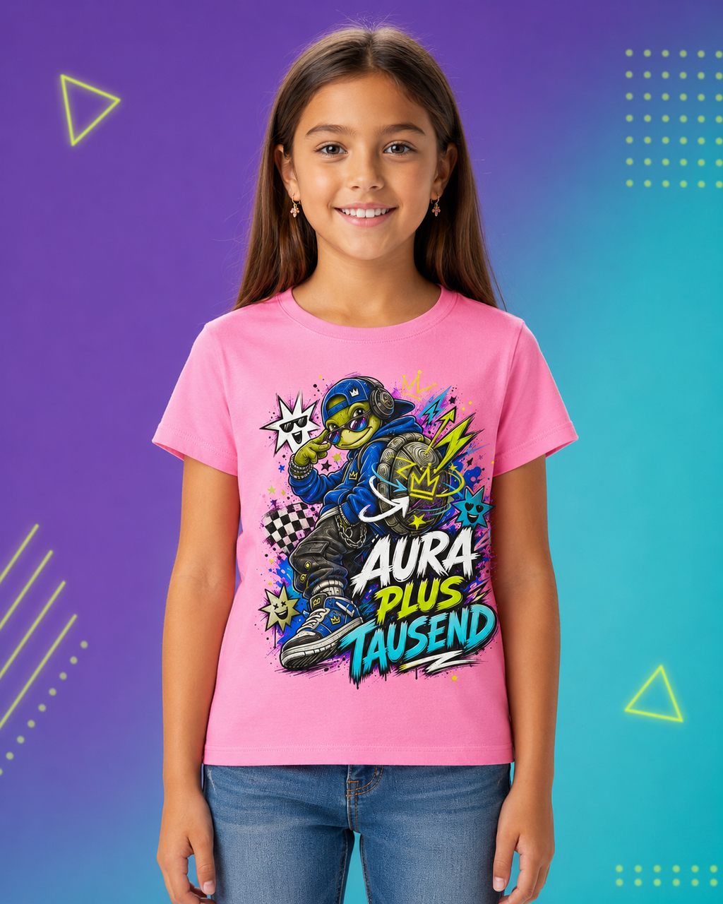 Aura plus Tausend Kinder-T-Shirt | Coole Schildkröte im Streetwear-Look