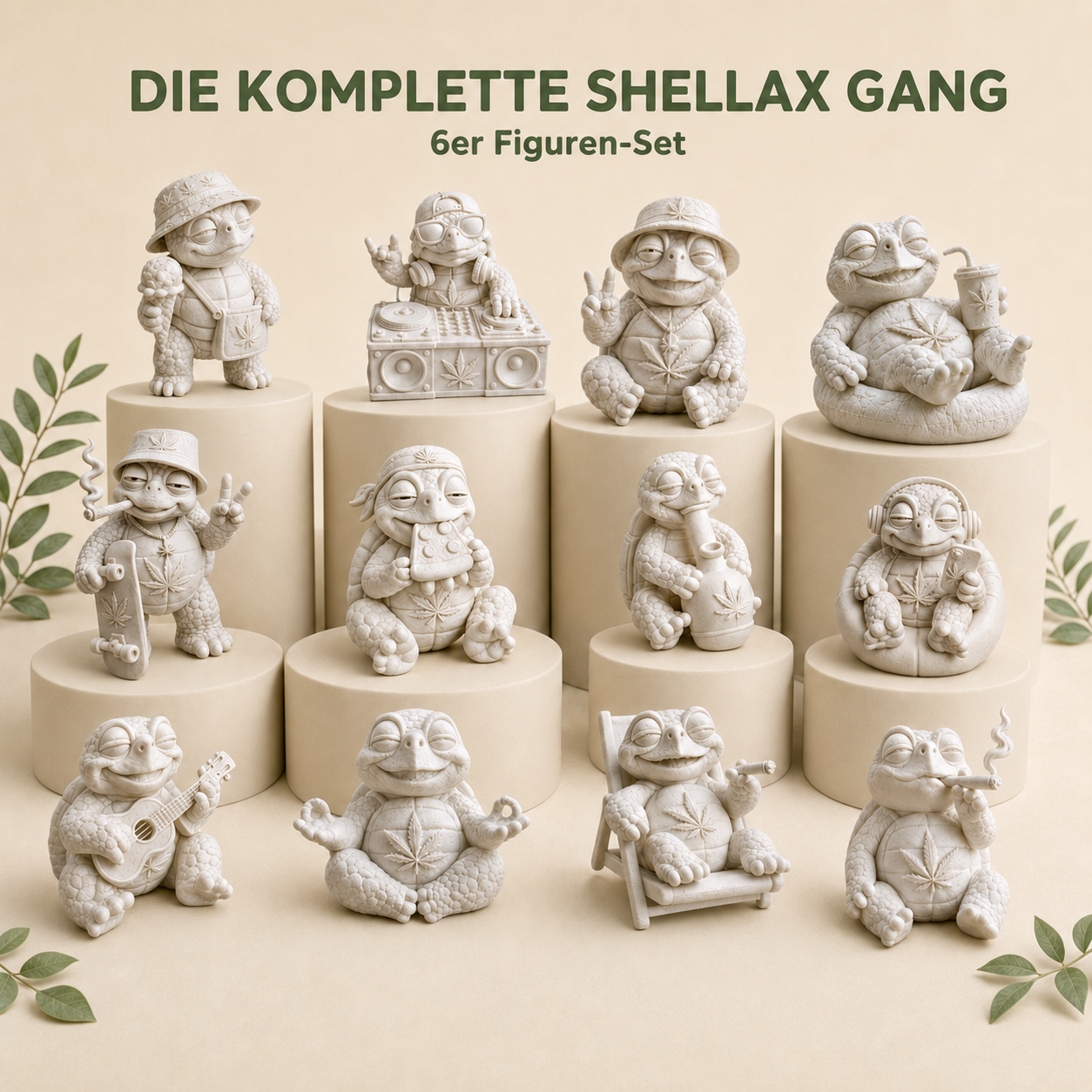 Shellax 6er-Set – sechs weiße 3D-Druck-Schildkröten zum Bemalen als DIY-Set.