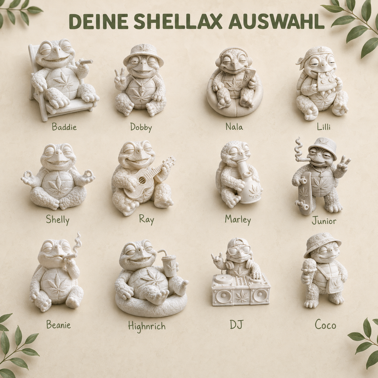 Shellax 3er-Set – DIY-Inspiration für bemalbare 3D-Druck-Schildkröten.