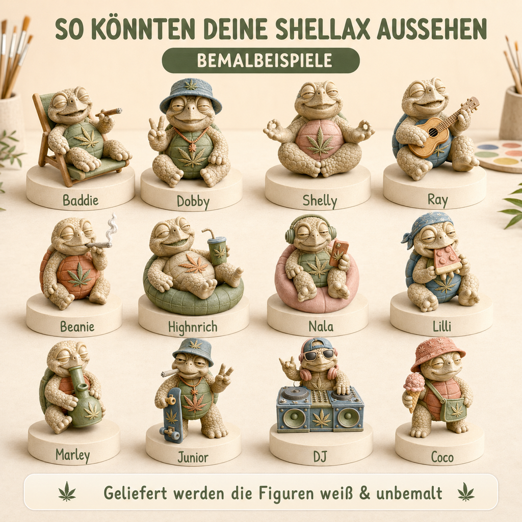 Shellax 6er-Set – weiße PLA+ Schildkrötenfiguren zum Bemalen und Sammeln.